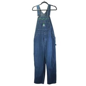 Vintage Liberty USA Denim Bib Overalls Green Stitch Carpenter Workwear No Tag